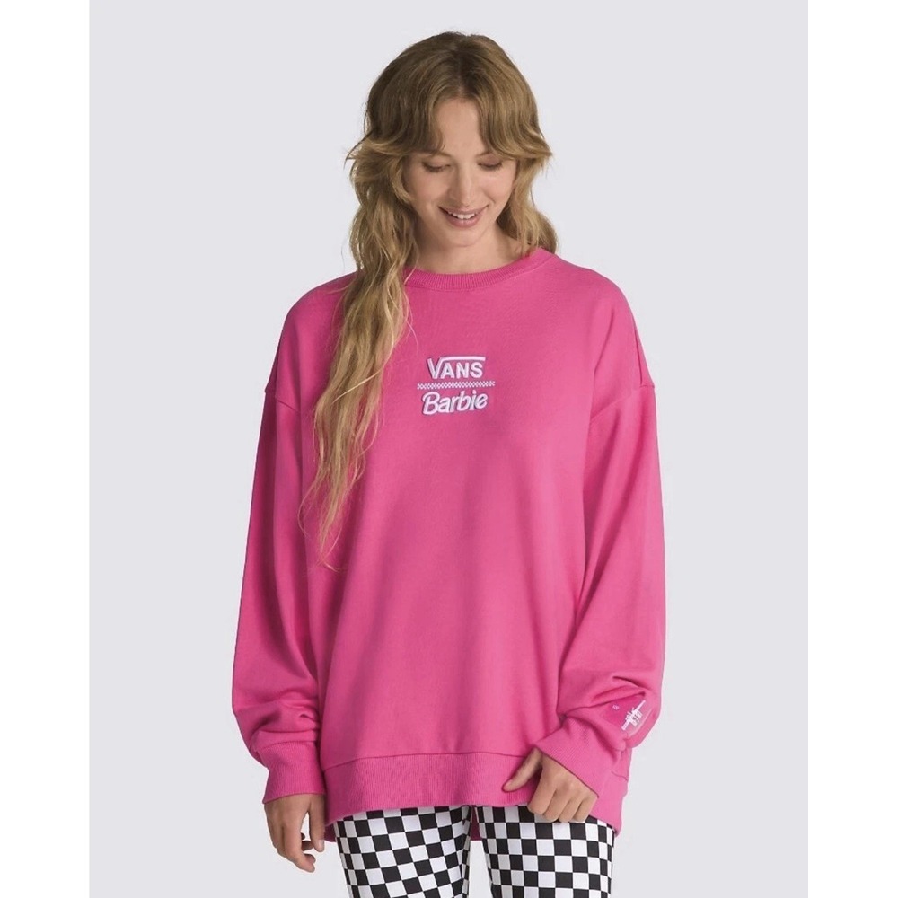 Vans‎ x Barbie Oversized Pink Crewneck Sweatshirt Embroidered Logo XS